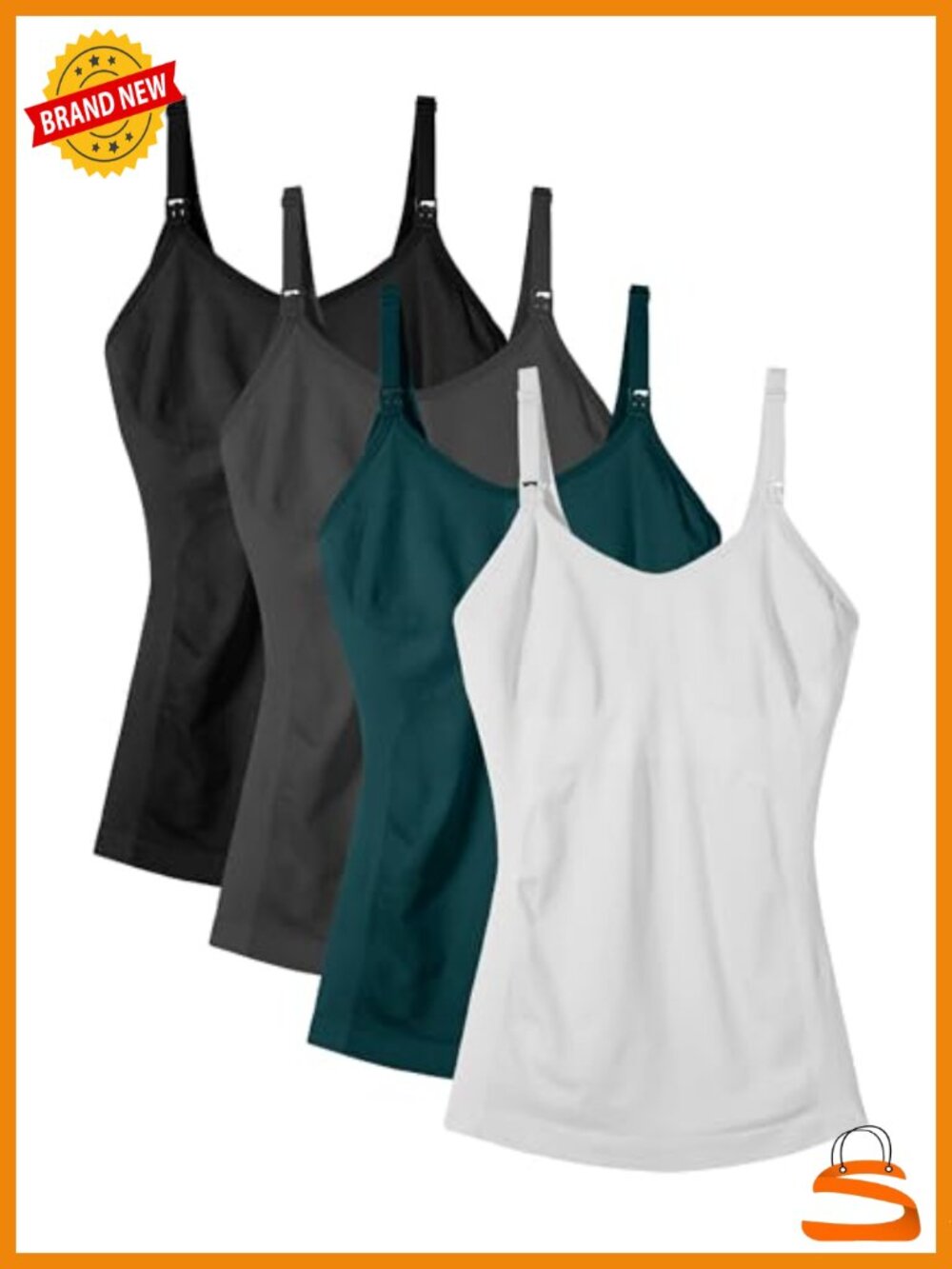 Maternity Nursing Tank Tops with Built in Bra for Breastfeeding Camis 4Pack